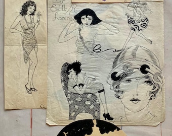 Sale! Edith Leach 4 PIECE FLAPPER PORTFOLIO Original Vintage Art Deco Jazz Age 1920s pinup Fashion Illustration collection Vanguard