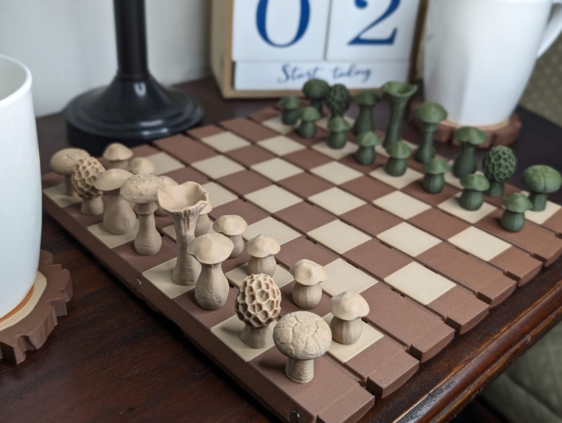 Forest Chess Set - Log and Mushroom Chess Board. Portable Chess Roll up ...