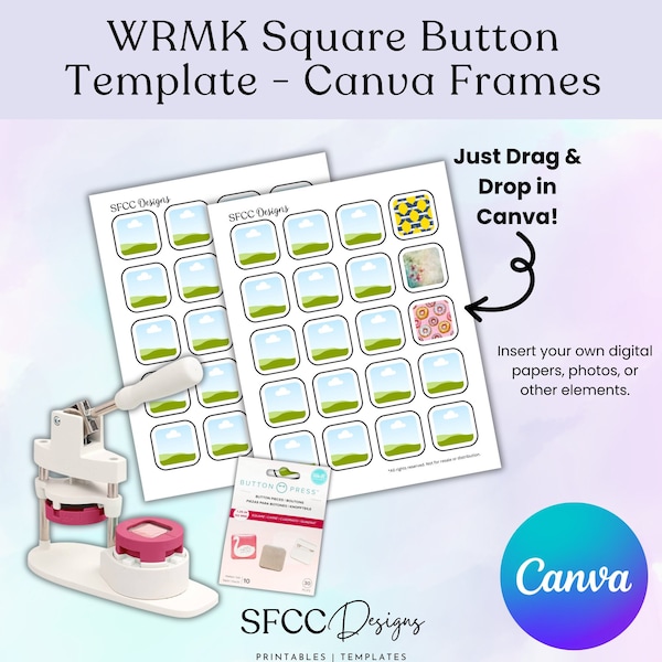 WRMK Square Button Press Editable Canva Template | 1.25 Inch Square | Drag and Drop | Canva Frames