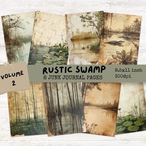 Rustic Swamp Volume 2 IMPRIMÍVEL, 8,5x11 Papéis digitais para Scrapbook, Colagem, Junk Journal | Conjunto de 8 folhas | Download instantâneo de JPG, 300 dpi