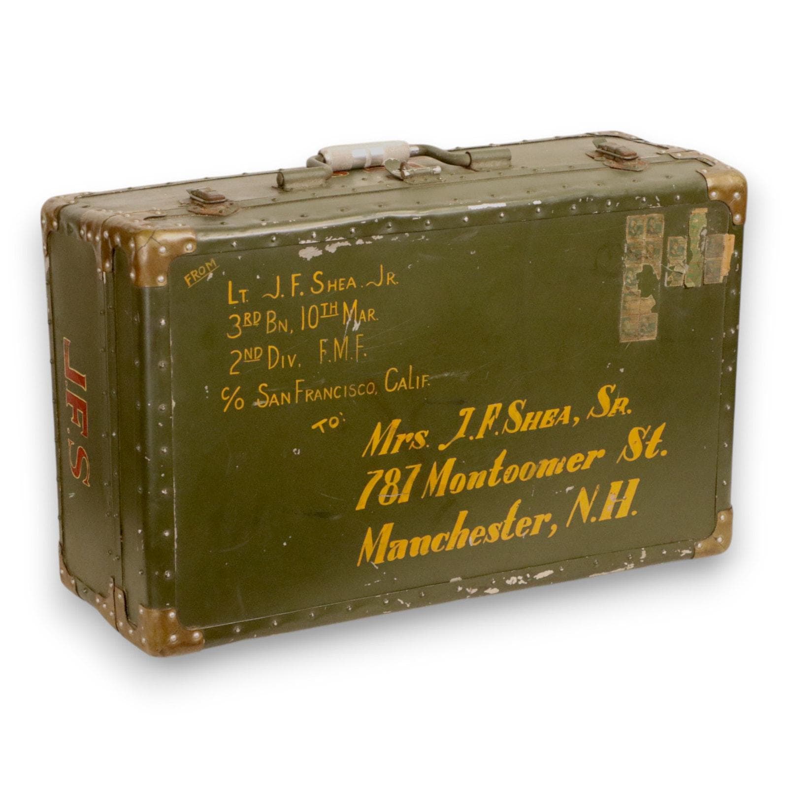WWII USMC Officer Footlocker Trunk Olive Green Aluminum Suitcase