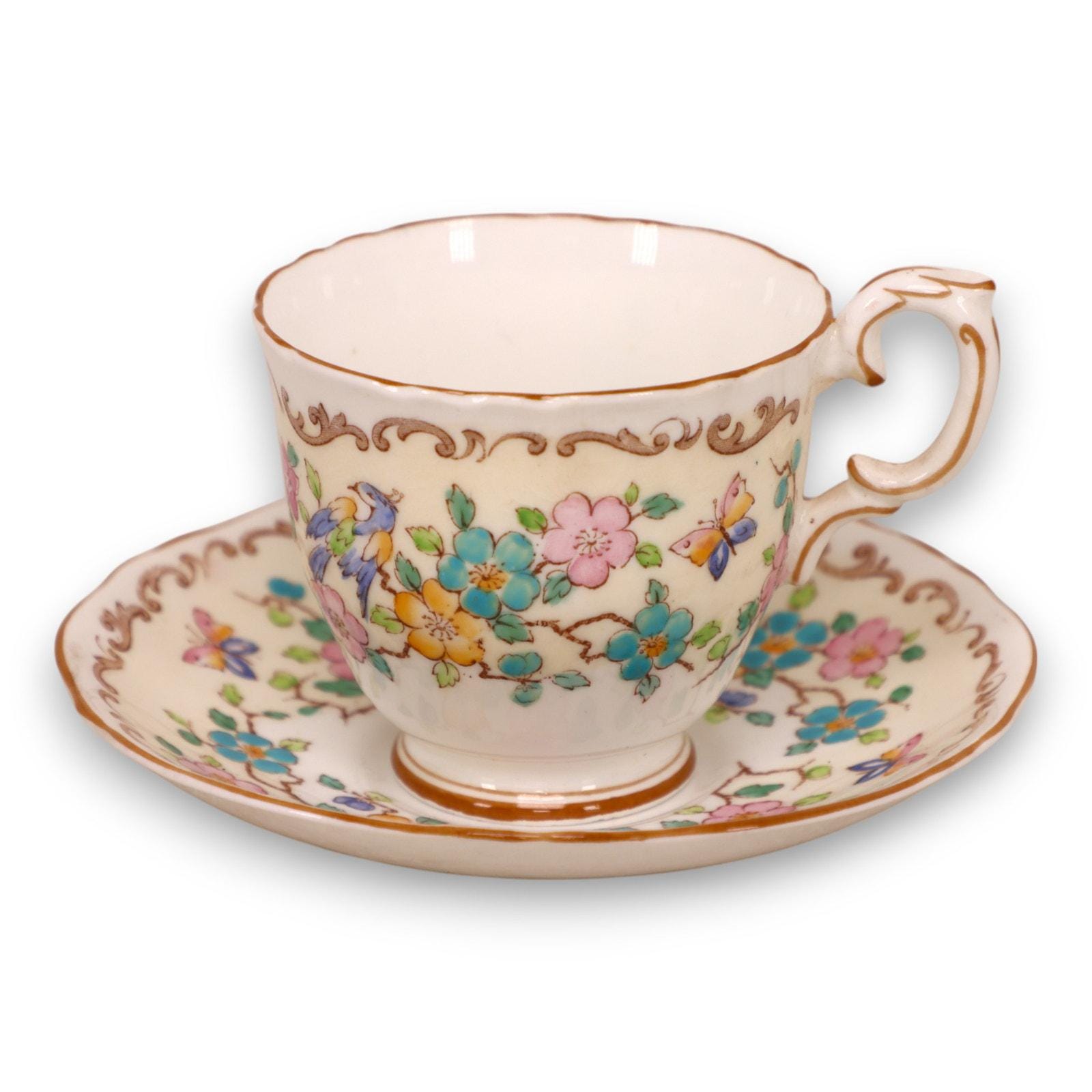 クラウン スタッフォードシャー 15663 花柄 脚付き ティーカップ