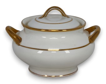 Azucarero antiguo Johnson Bros Westbourne con borde dorado, 13,3 cm (5 1/4"), circa 1900.