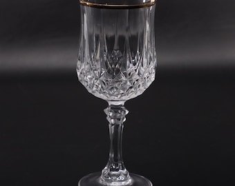 Cristal D'Arques Durand Longchamp 6 1/2" Gold Rimmed Crystal Wine Glass France