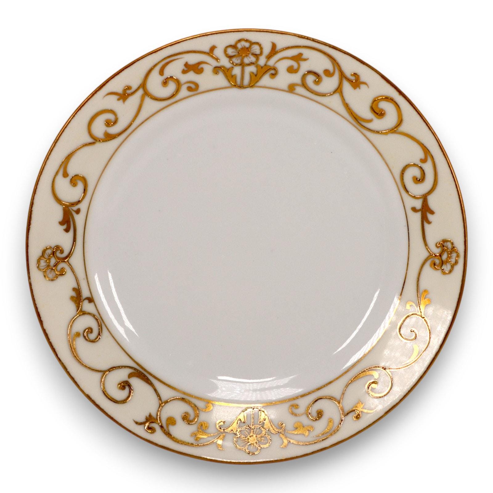 NIPPON Hand Painted 飾り皿 薔薇柄 金彩 プレート Nippon Hand Painted Moriage Gold Scroll Floral Trim Bread Plate