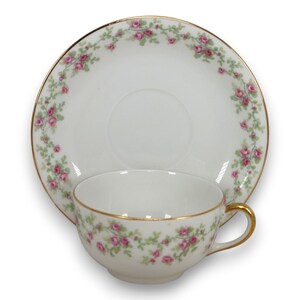 La Seynie Limoges P&P Frankrike Rosa Rosé Tekopp Set Antik ca 1910-talet