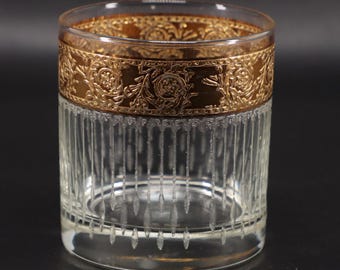 Culver Tyrol Old Fashion Whiskey Rocks Glass Gold Encrusted Etched 8oz Vintage