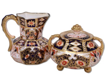 Davenport Longport 1870's Imari 2614 Gold Octagonal Creamer Pitcher Sugar Bowl