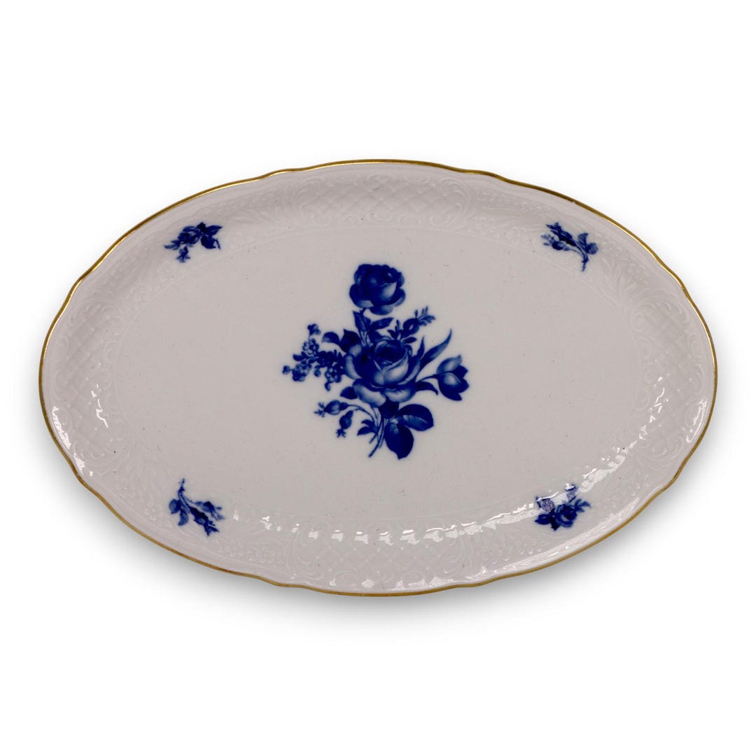 Schumann Bavaria Cobalt Blue Rose Oval Platter Vintage Germany C.1970 ...