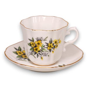Royal Grafton Yellow Flowers Tea Cup Saucer Set England Vintage