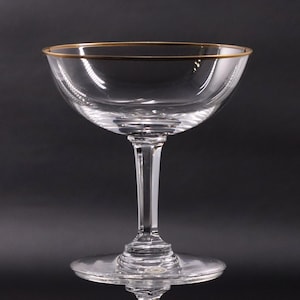 Val St. Lambert Glamour Champagne Coupe Tall Sherbet 4 1/4&quot; Gold Trim Glass 1950