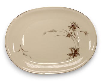 Heinrich H&C Sepia Floral Ivory with Gold Trim 16 3/8" Platter Germany 1940's