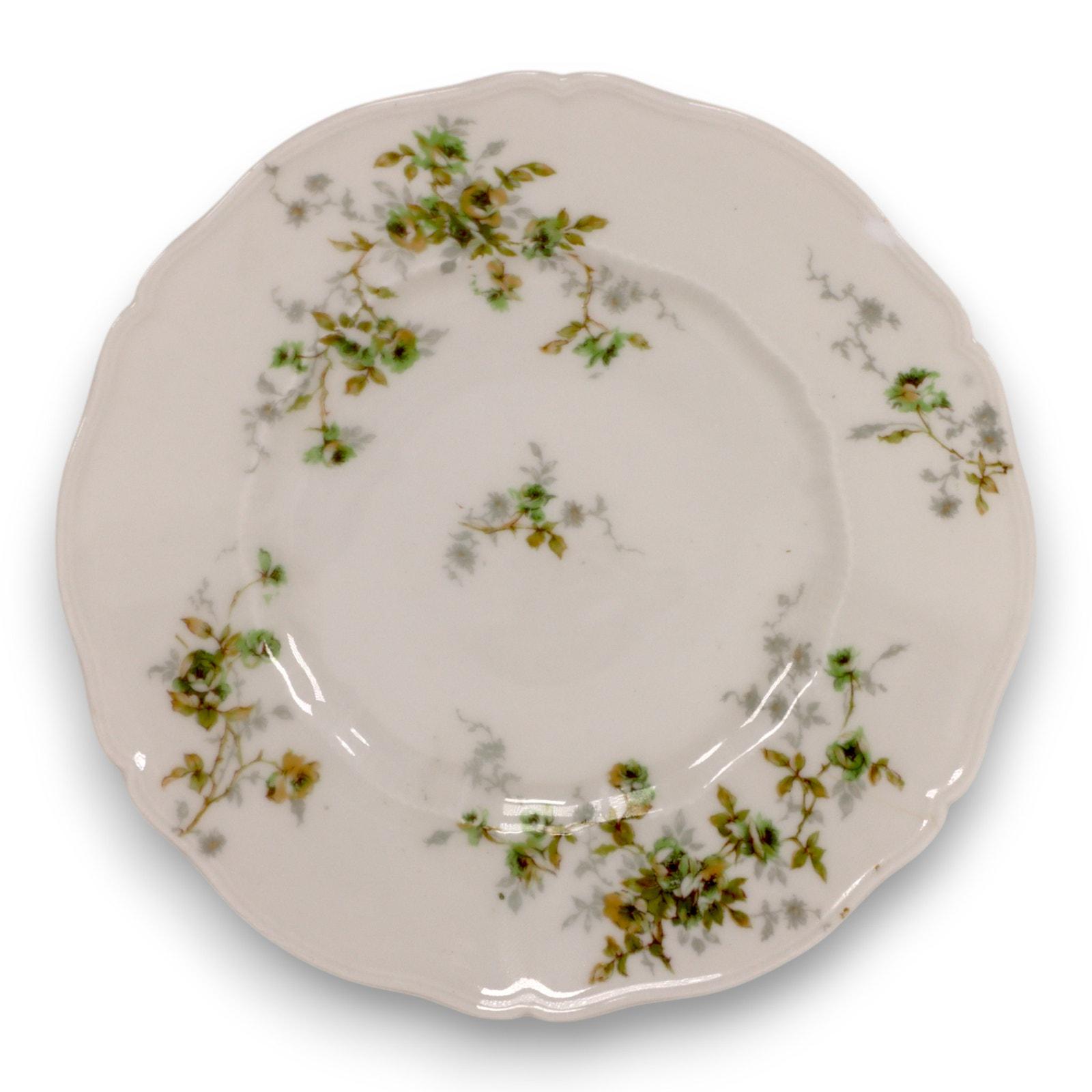 Théodore Haviland Limoges Green Floral Bread Plate Antique C.1903