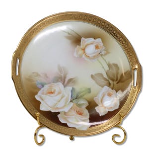 RS Germany Reinhold Schlegelmilch Rose Painted Gold Encrusted Plate 1920&#39;s