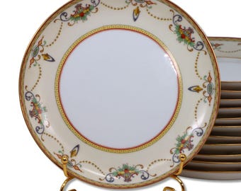 Richard Ginori Faenza Dessert Salatteller 19 cm Swags Gold Zierleiste Italien Circa 1900