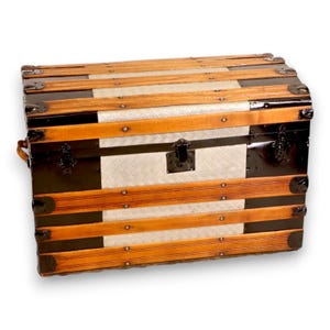 Renovated Antique Steamer Trunk Converted to a Bar Chest Embossed Panels