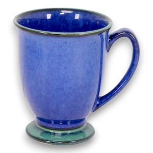Denby Harlequin England Blue Glazed Stoneware Footed Coffee Mug Vintage 1990s