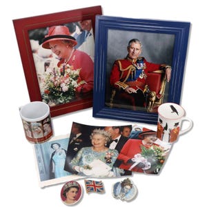 König Charles III und Königin Elizabeth II 10-teilige Souvenir Porträts Tassen Magnete