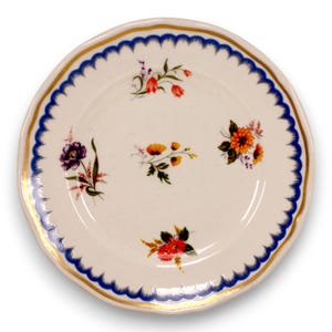Wedgwood Lowestoft Old Castle Floral Blue with Gold Trim 5 1/2&quot; Bread Plate