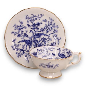 Coalport Cairo Blue Birds on White Tea Cup and Saucer Bone China 1970&#39;s