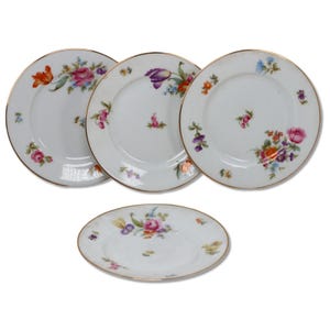 KPM Krister KPM2 4pc Bread Plate 5 7/8&quot; Various Floral Gold Germany Vintage 1930