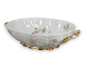 Haviland Limoges 14031 Floral Serving Bowl Gold Handles France Vintage 1900s