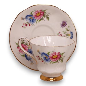 Royal Grafton Bone China Floral Footed Teacup & Saucer England Vintage 1970s