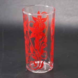 "Federal Glas Rot Blumen Floral Becher 11,5 cm H USA Vintage