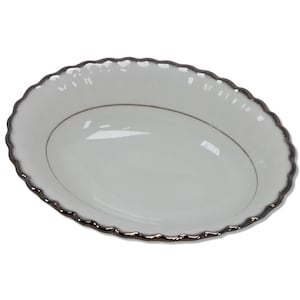 J & G Meakin Classic White Cheltenham Silver Oval Vegetable Bowl 9&quot; 1960&#39;s