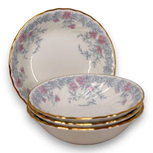 Minton 4PC Garden Pinks S575 Fruit Bowl 5 1/4" Swirl Fluted Floral Vintage 1940s