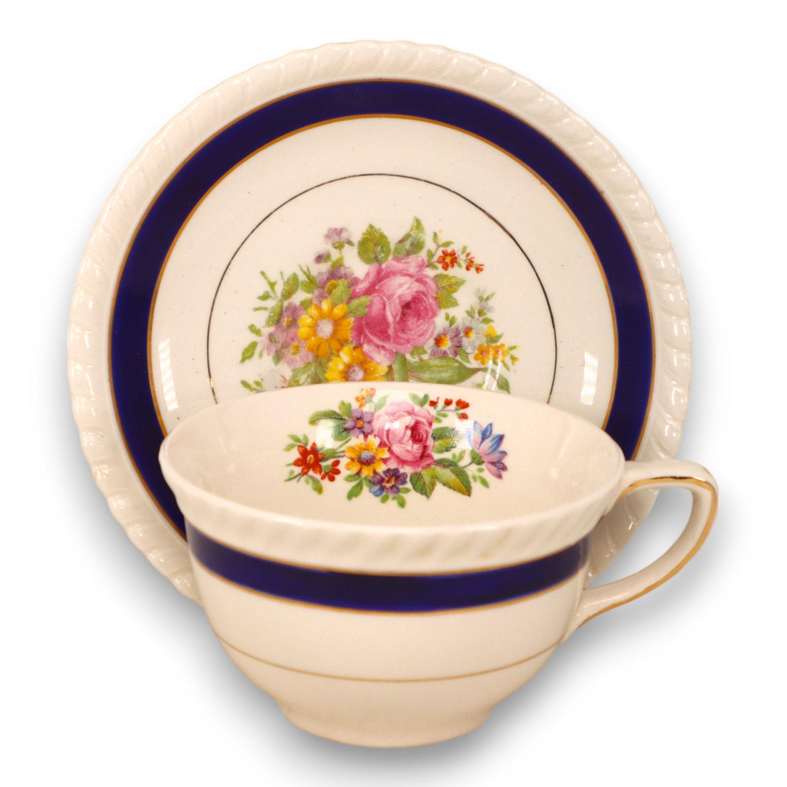 Johnson Brothers Ranelagh Floral Footed Tea Cup Saucer Set England Vintage