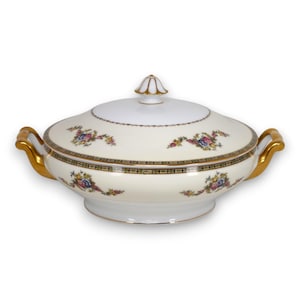 Noritake M Morimura 8 1/2&quot; Covered Vegetable Bowl Swags Gold Trim Vintage 1933
