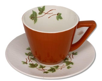 Set di piattini per tazza da tè marrone Ceranord Feuilles D'Automne Francia vintage
