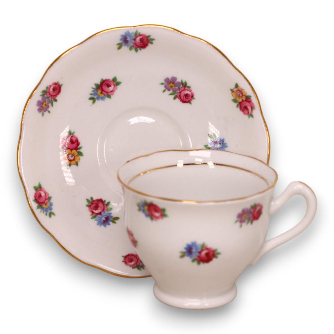 Colclough Floral Pink Roses Footed Tea Cup Saucer Set England Vintage ...