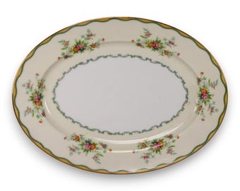 Noritake N284 groene en gele golvende rand bloemen 11 1/2" ovale schaal 1915
