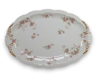 Haviland Limoges 14031 Fuente ovalada para servir con diseño floral de 39 cm (15 1/2") Francia Vintage 1900