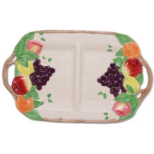 "Fitz & Floyd - Mediterrane Fruit Korbgeflecht Geteilt 17"" Geteiltes Tablett 1990
