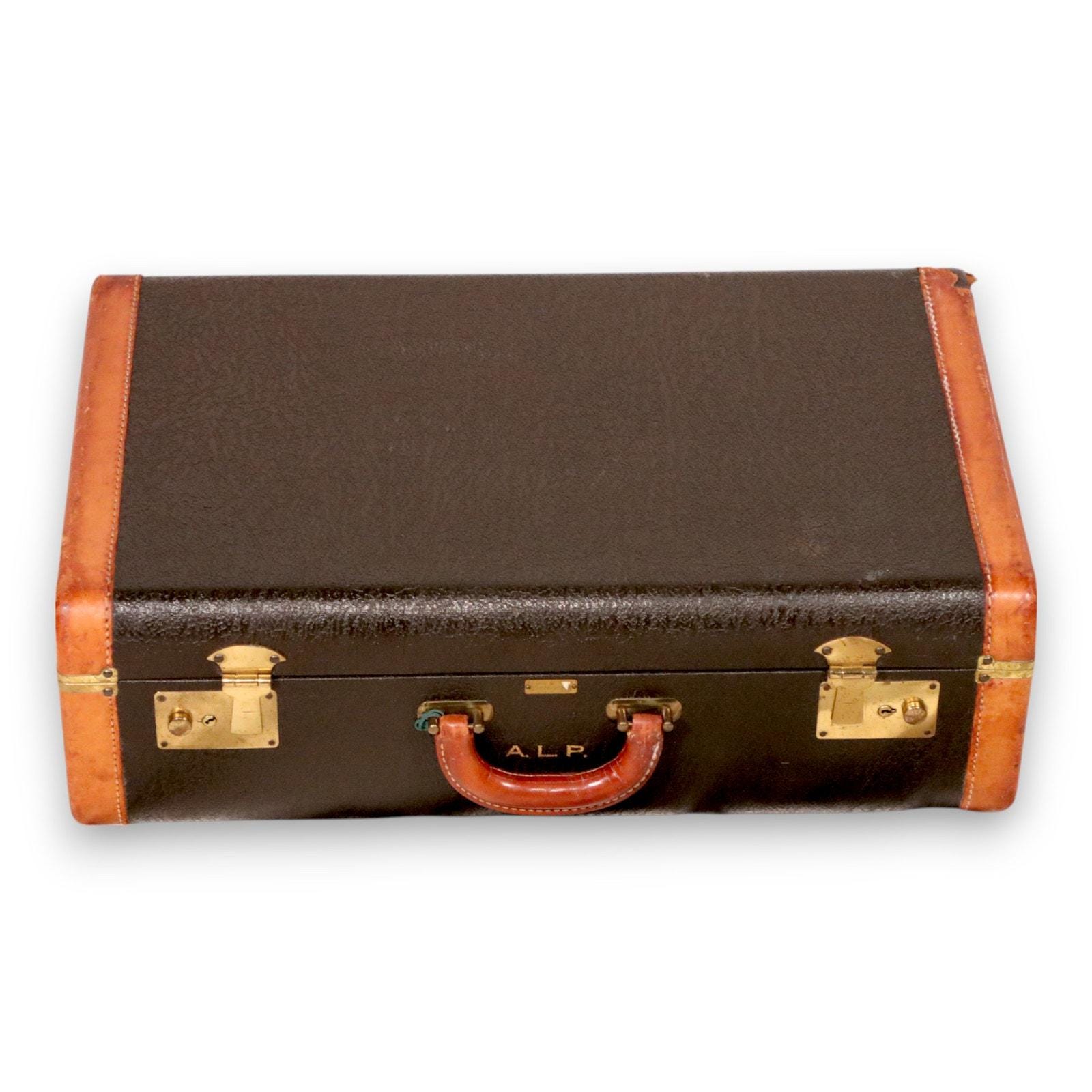 Warren Leather Two Tone Suitcase Black Brown Trim USA Vintage