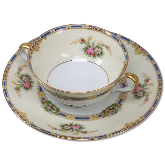 Noritake Sedalia 80553 Cream Soup Bullion Bowl Saucer Set Antique