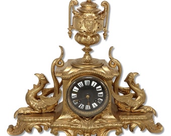 1880's Japy Freres & Cie Griffins Gold Gilt Bronze Mantle Clock France Antique