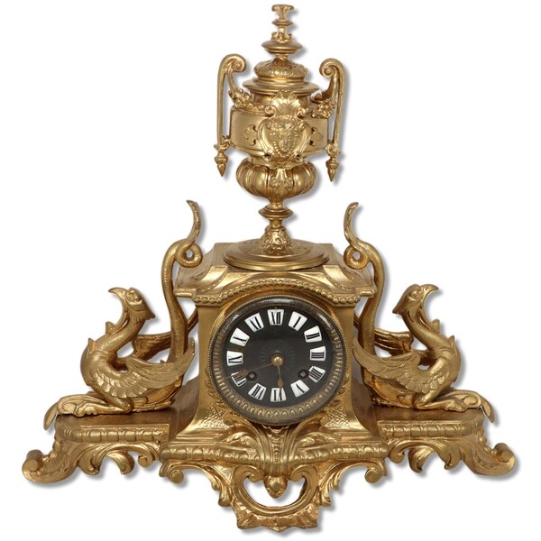 1880's Japy Freres & Cie Griffins Gold Gilt Bronze Mantle Clock France Antique