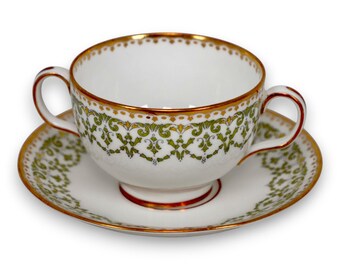 Service à soupe Royal Doulton E2977 Ru5828 Bullion Cream, bol et soucoupe, antiquités des années 1920