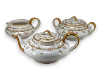 セオドア・ハビランド リモージュ 花柄 ティーポット クリーム シュガーセット フランス製 ヴィンテージ 1940年代