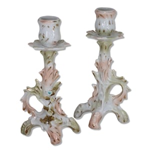Dresden Porcelain Candlestick Holders Gold Accents 2pc Antique