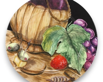 Plato llano de porcelana American Atelier Napa 5309 con diseño de frutas, estilo vintage de la década de 2000.