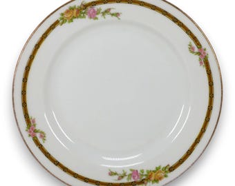 Tressemanes Vogt TV Limoges 6928 Plato de pan y mantequilla de 15 cm (6") Rosas rosas Antiguo 1892