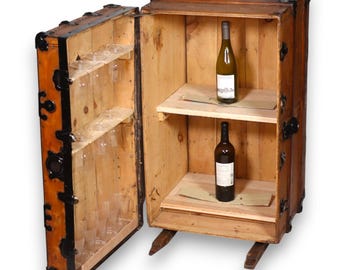 Steamer Trunk Converted Bar Flat Top 34" Antique Late 19th C