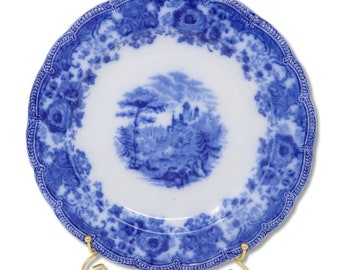 William Ridgway 1830's Flow Blue 12 1/4" Plato de porcelana Placa de carga antigua