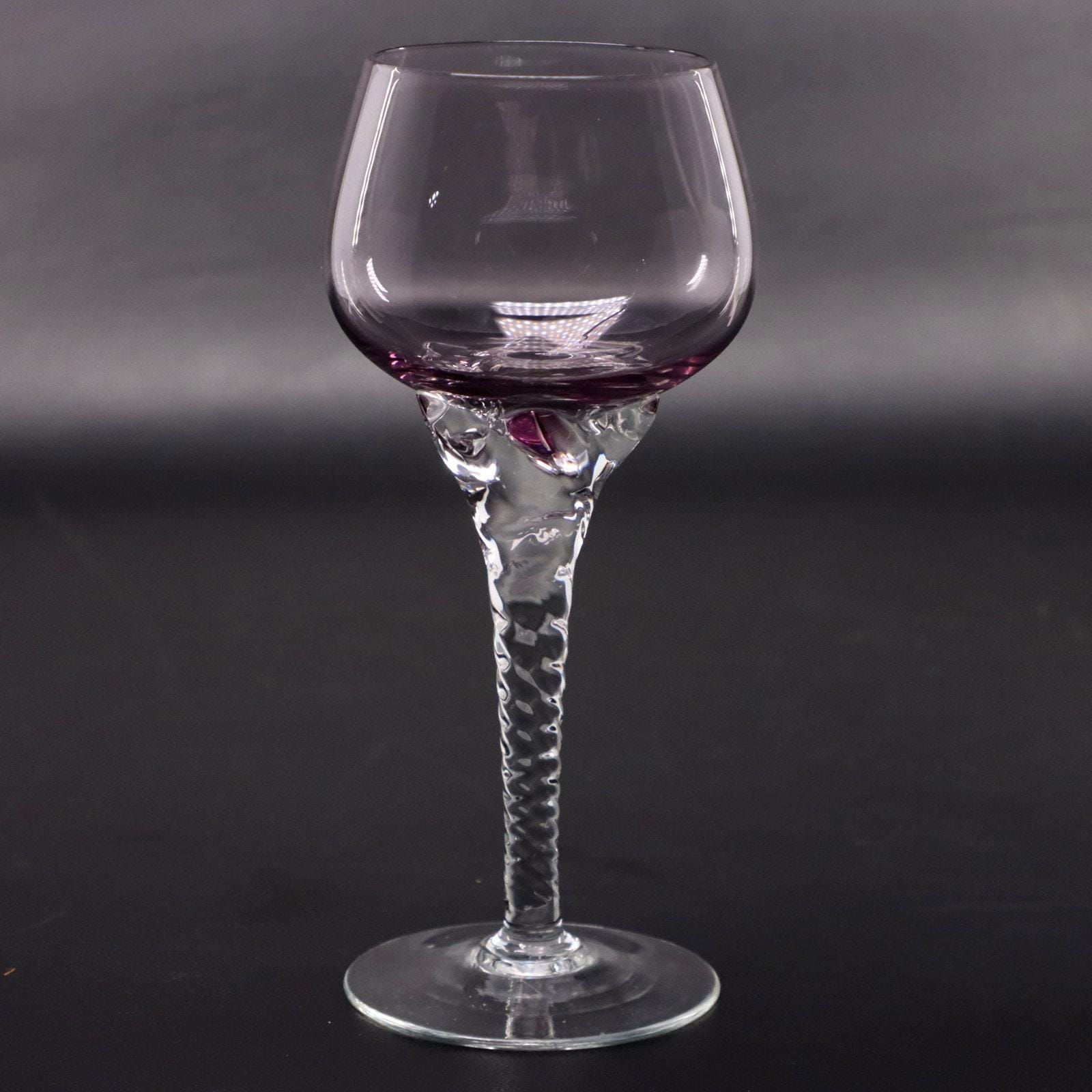 Czech Bohemian Amethyst Bowl Twisted Stem Cordial Wine Glass 6 1/8