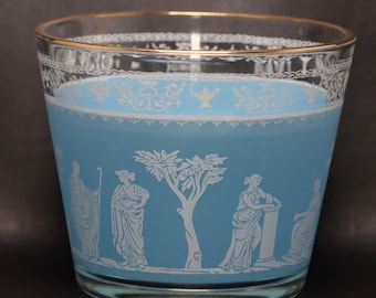 Jeanette Wedgwood  Grecian Hellenic Blue Ice Bucket Vintage Glass MCM 1950's